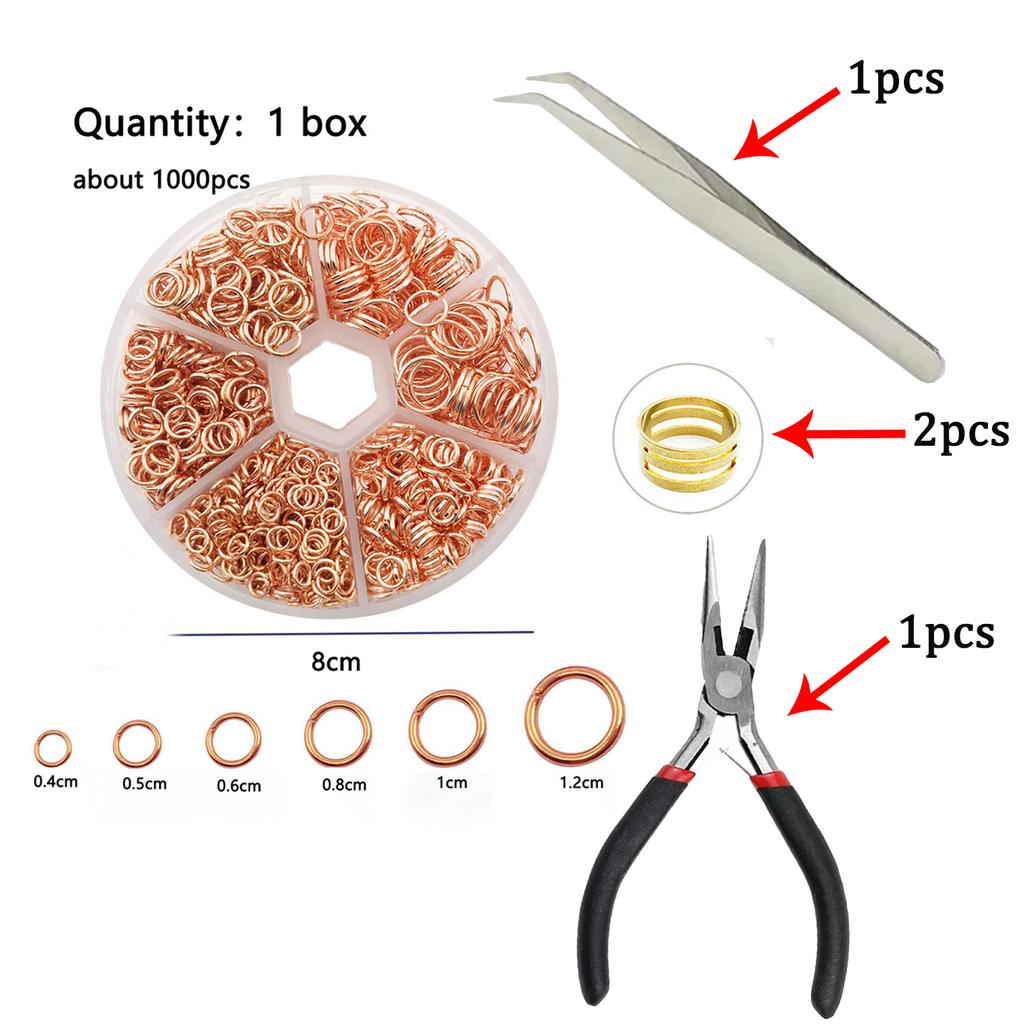 About 1000Pcs 6 Different Sizes Open Jump Rings,4mm 5mm 6mm 8mm 10mm 12mm with 1Pc Jump Ring Open/Close Tool for DIY Crafts Gift