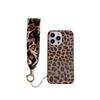 Applicable to iphone14/13promax leopard print leather case mobile phone case portable lanyard anti-drop case 12pro protective case