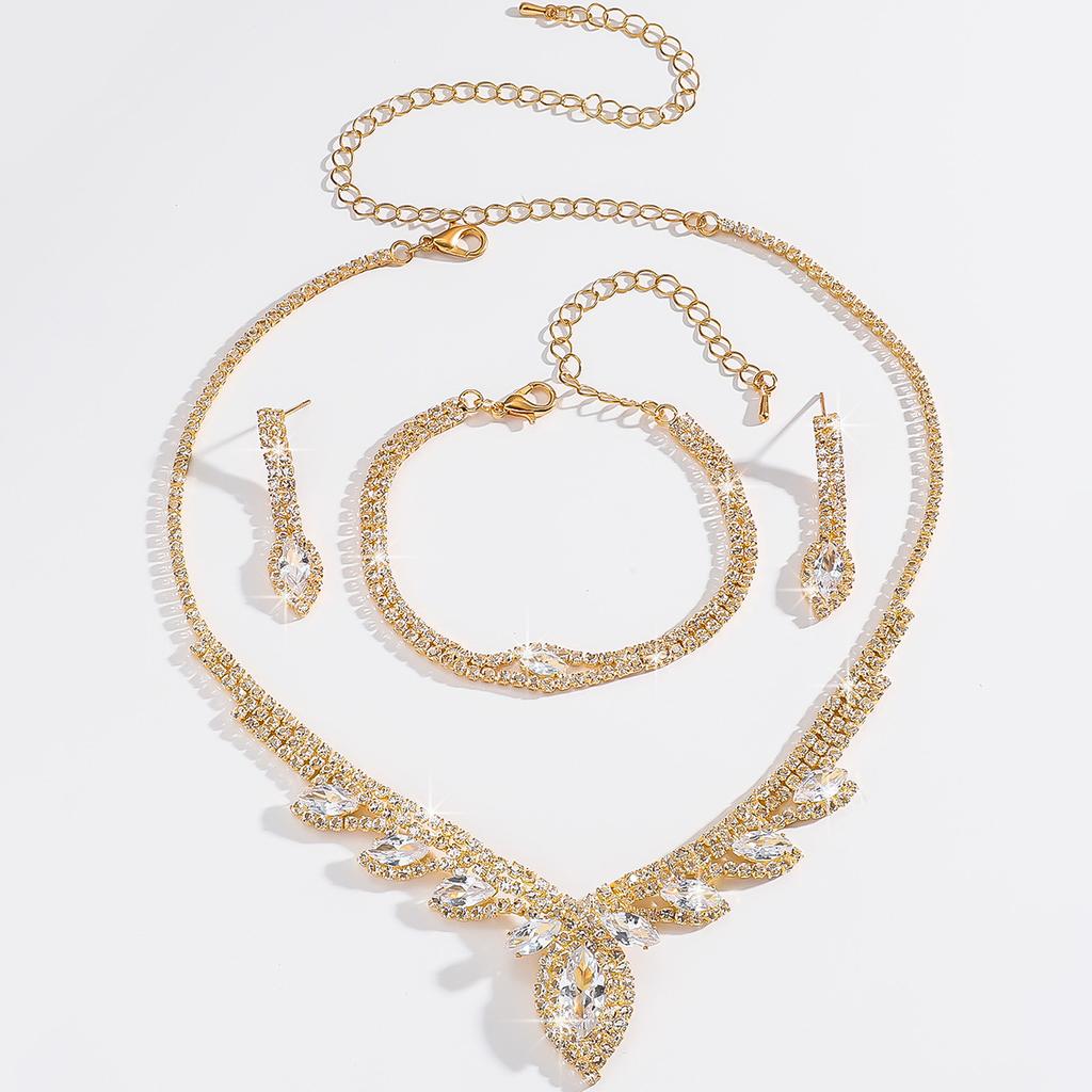 Luxury Jewelry Glass Zircon Wedding Party Necklace Earrings Set Dress Dress Dinner Clavicle Necklace