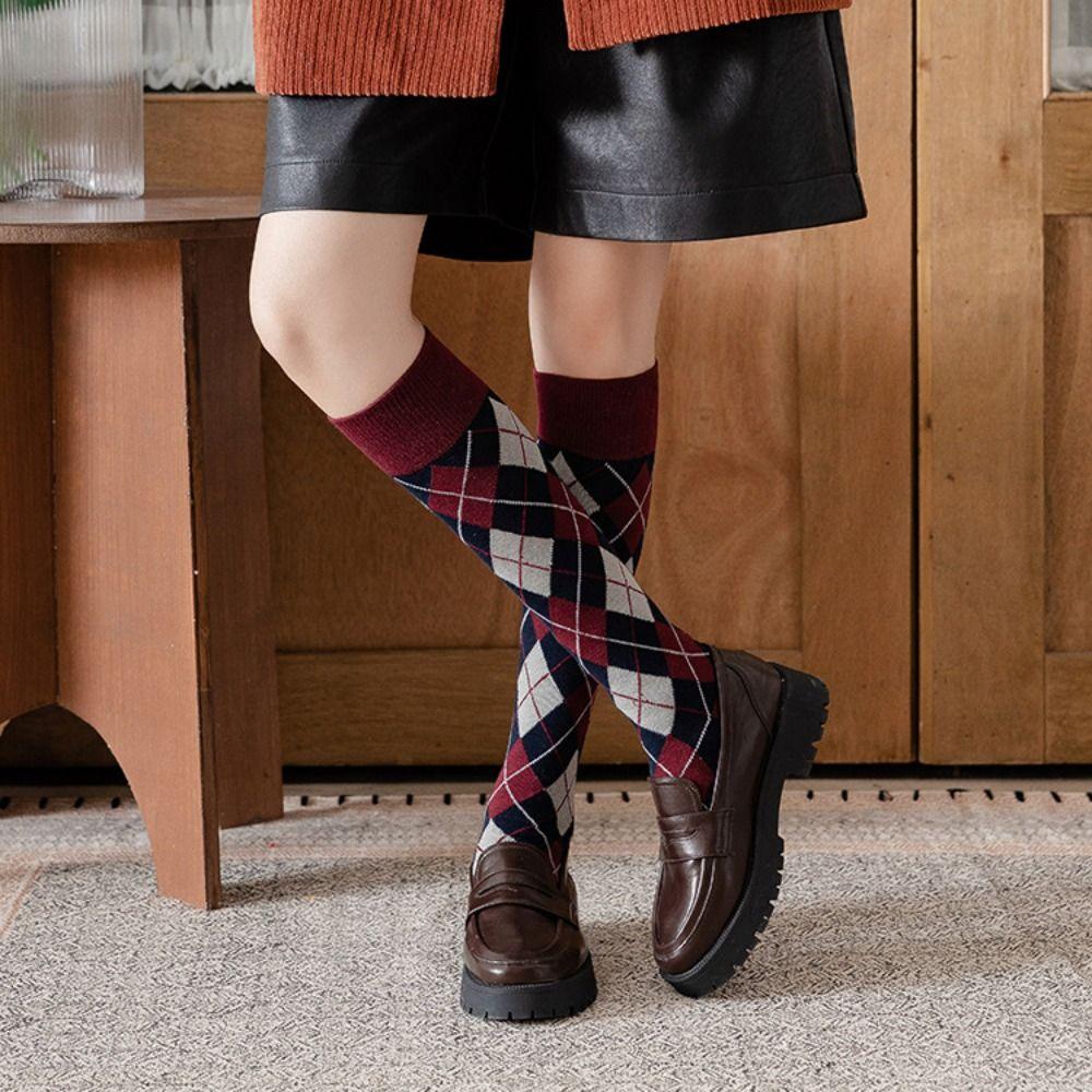 Plaid Stripe Check Socks Streetwear JK Stockings Women Warm Knee High Stockings  Cosplay