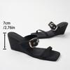 Punk Metal Buckle Decoration Black Sandals Women 2025 Summer Square Toe Wedge Heels Slippers Sexy Hi-Street Party Shoes Women