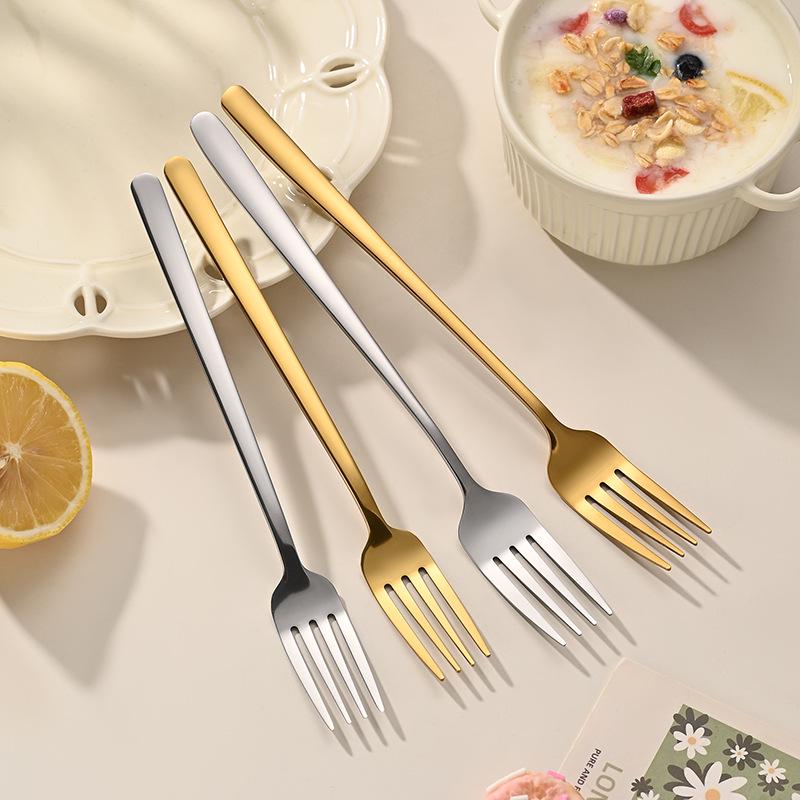 Thickened Long Handle Stainless Steel Korean Spoon & Fork Set for Dessert, Soup, and Ladling