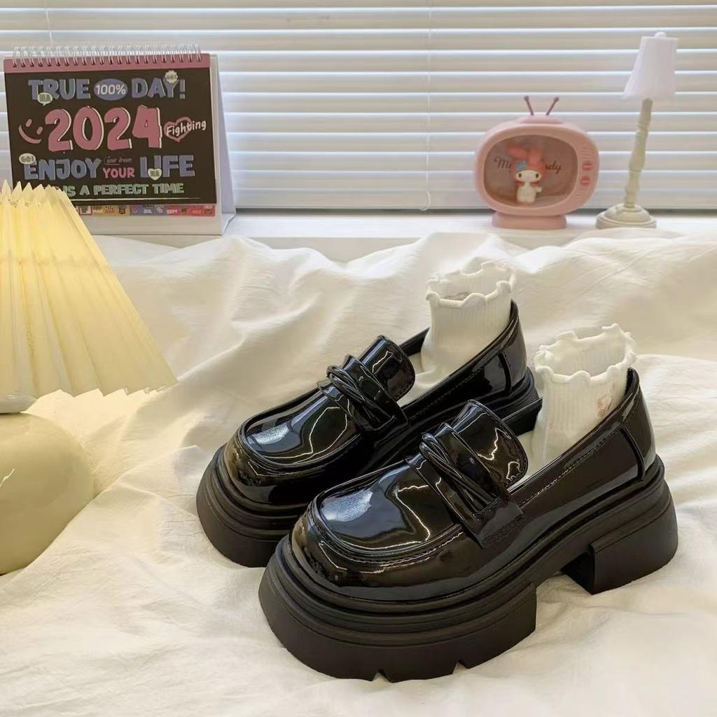 Platform Thick Heel British Style Small Leather Shoes Women's 2025 New Spring and Autumn One-pedal Women's Shoes Single Shoes Black Loafers