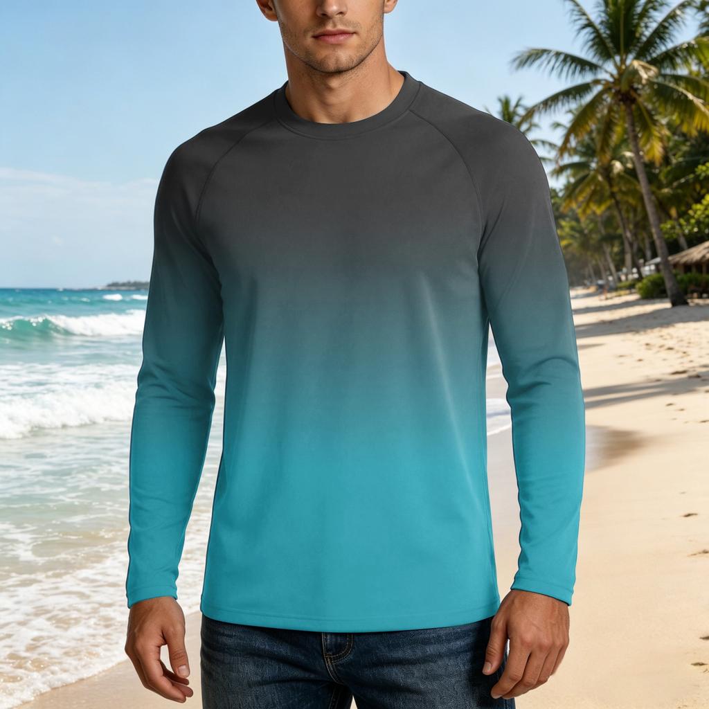 Men's UPF50+ Sun Protection Long Sleeve Shirt Stretch Fabric Lightweight Breathable Outdoor Activewear Top