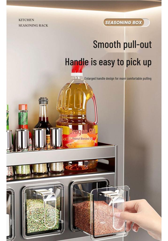 Punch-Free Wall-Mounted Kitchen Seasoning Rack with Jars and Condiment Set
