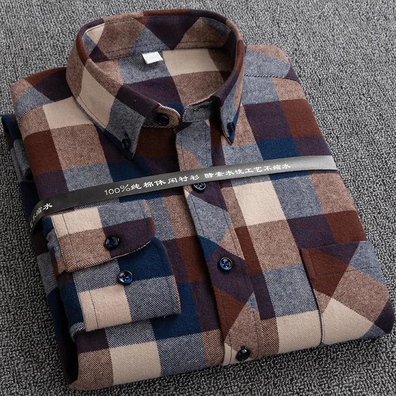 New Plaid Shirts for Male Plus Size Leisure Mens 100% Cotton Winter Warm Flannel Casual Checkered Over Size Shirt Long Sleeve