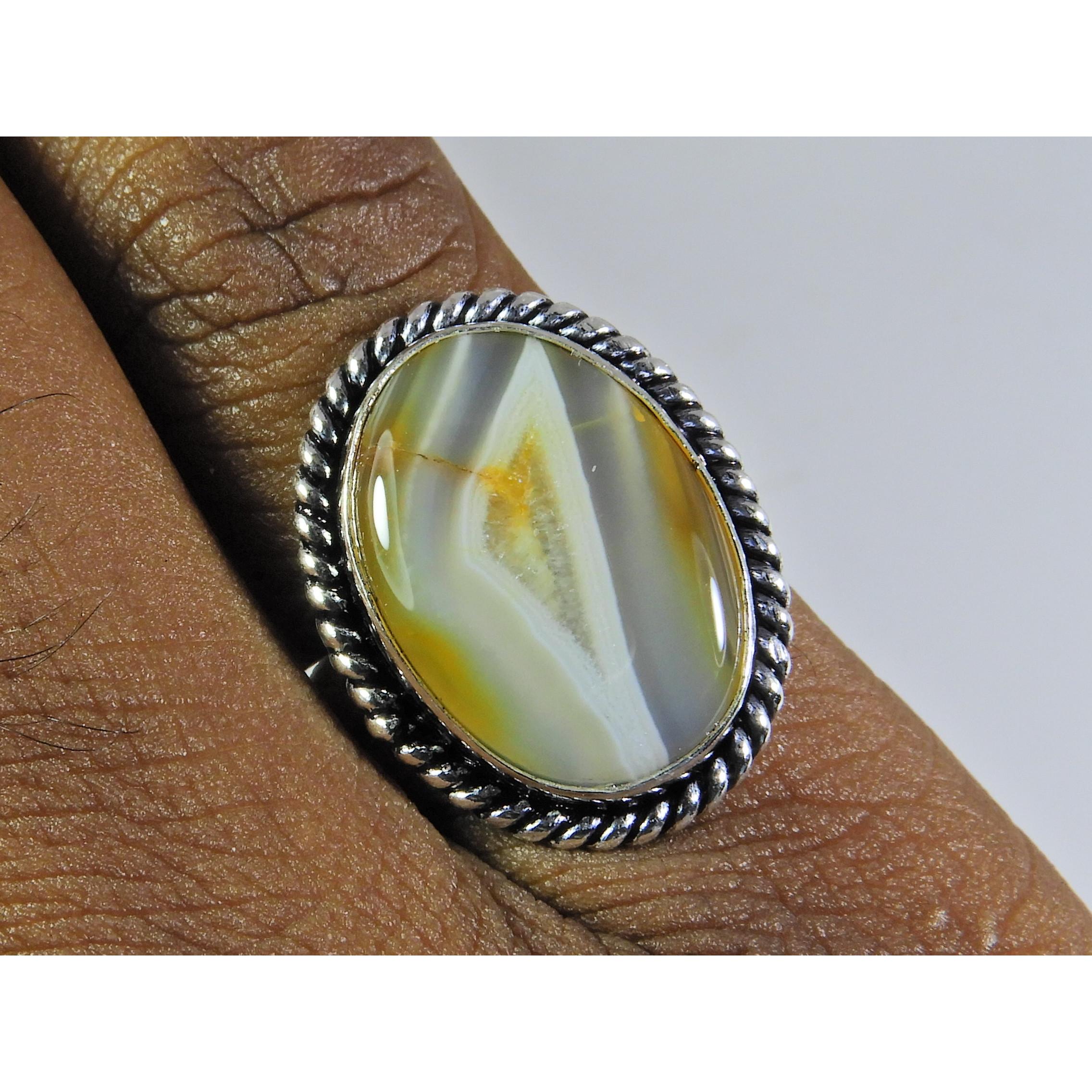 

Natural Botswana Agate 925 Solid Sterling Silver Ring Size US-6.5 PG-97