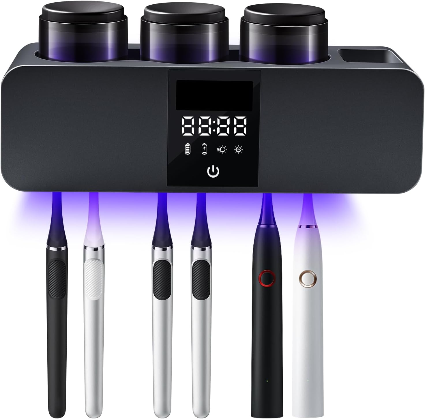 3 in 1 Toothbrush Cleaner Holders for Bathrooms,Wall Mounted Toothbrush Holders with Drying and Cleaning,Smart LED Screen,6 Toothbrush Slots