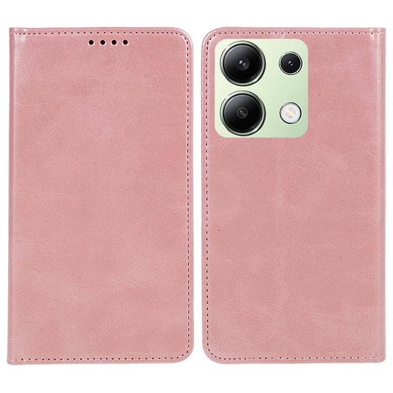 

For Xiaomi Redmi Note 13 4G Case Calf Texture Phone Leather Cover Wallet Rose Gold