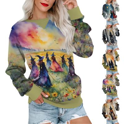 Women's Casual Printing Pullover Long Sleeve Shirt Oversized Sweatshirt