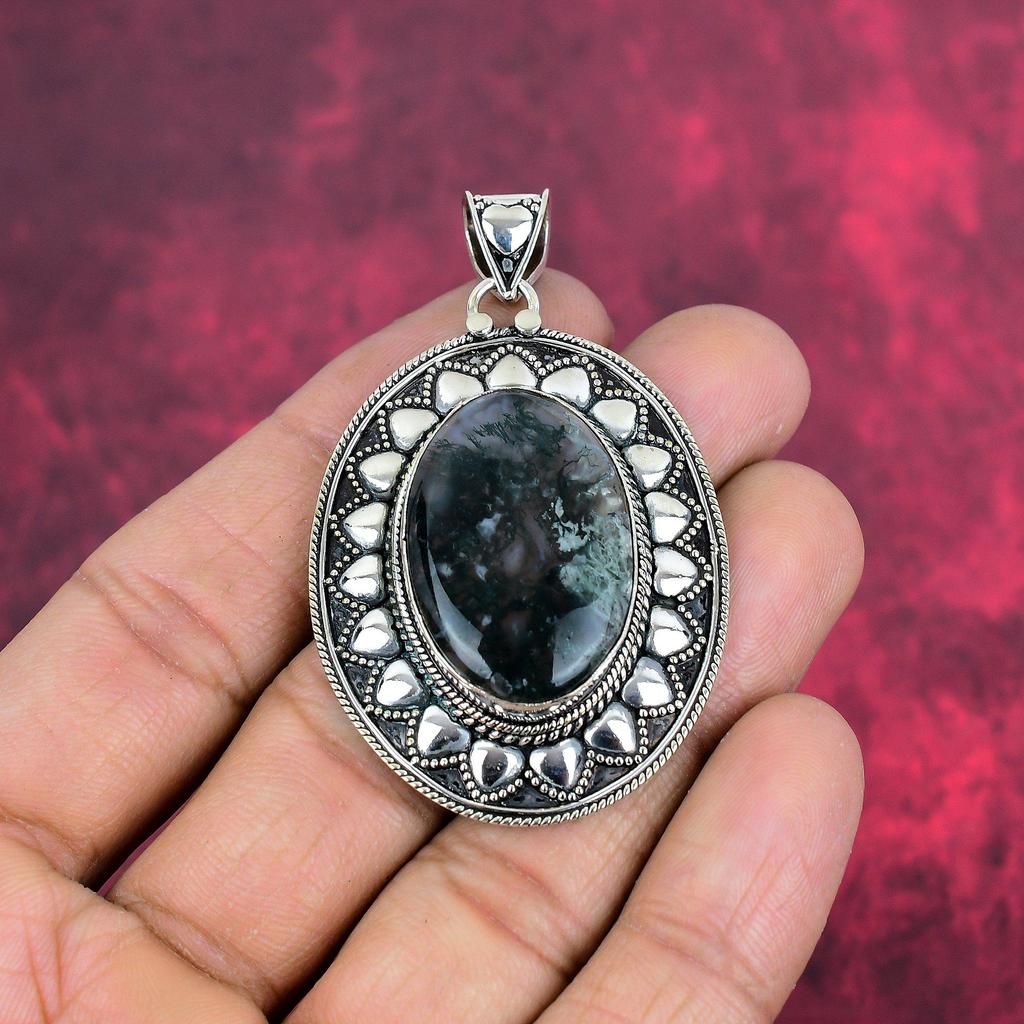 Mossagathänge, Ädelstenssmycken 925 Sterlingsilverhänge, Gåva till kvinnor Handgjort hänge