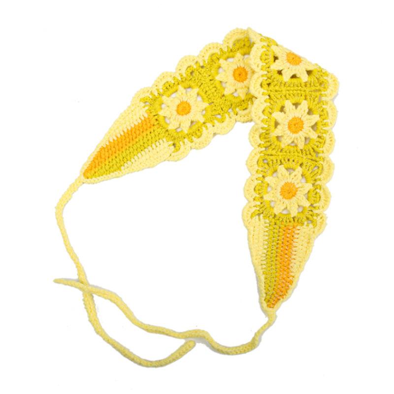Multicolor Knit Handkerchief Crochet Sweet Bohemian Style Headpiece Floral Woven Headband Women