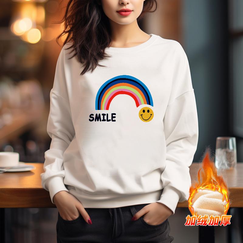 Loose cotton printing fleece thickened long-sleeved sweater jacket 2025 autumn and winter new Korean version T-shirt bottoming shirt