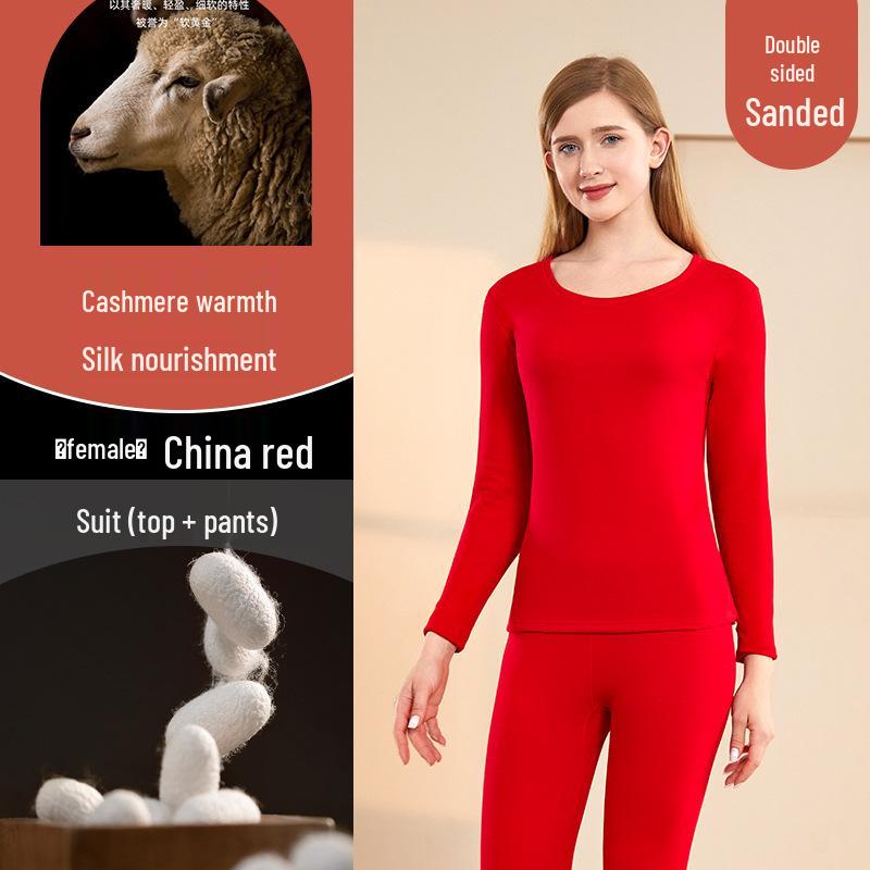 Men's and Women's Plus Velvet Thermal Underwear Set - Cashmere Silk Autumn Winter Base Layer