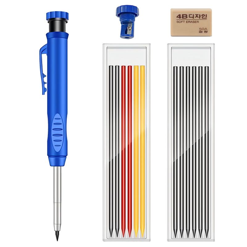 Solid Carpenter Pencil Set with Built-In Sharpener Deep Hole Marking Tool Automatic Pencil Drawing Lead Core for Precision Work