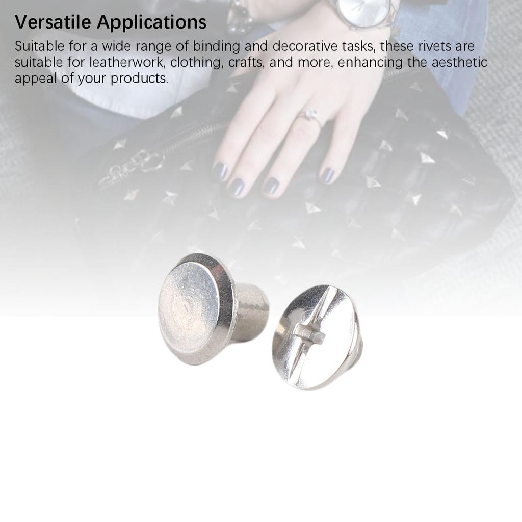 50 Set Flat Round Head Rivet Stainless Steel M4 5x6x9.5mm Binding Post Screws Set for Leatherwork