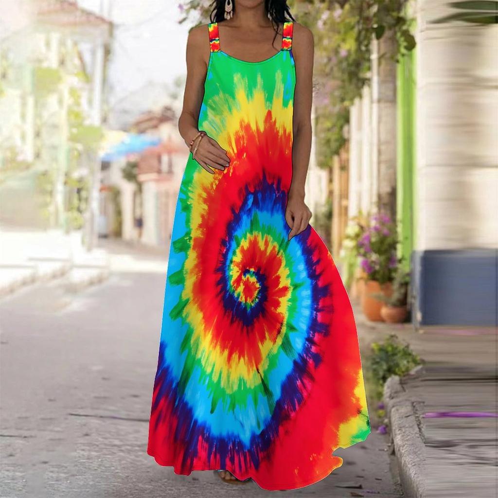 Women's Slip Dress Maxi Long Dress Spiral Tie Dye Print Stitching Print Dress Spring & Summer Leisure Vacation