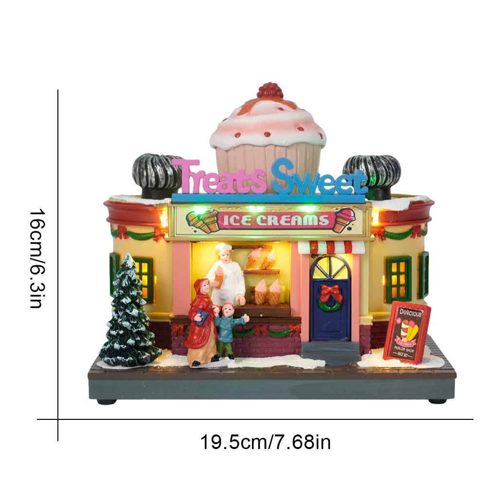 Christmas Light House LED Lighted Illuminated Ice Cream House Decorations Christmas Desktop Decoration Christmas Gift