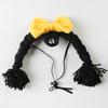 Yarn Wig Cat Hat Double Braids Pet Wig with Cute Bow Bendable Cat Wig with Adjustable Elastic Rope for Cats And Small Dogs Photo Prop Party Costume