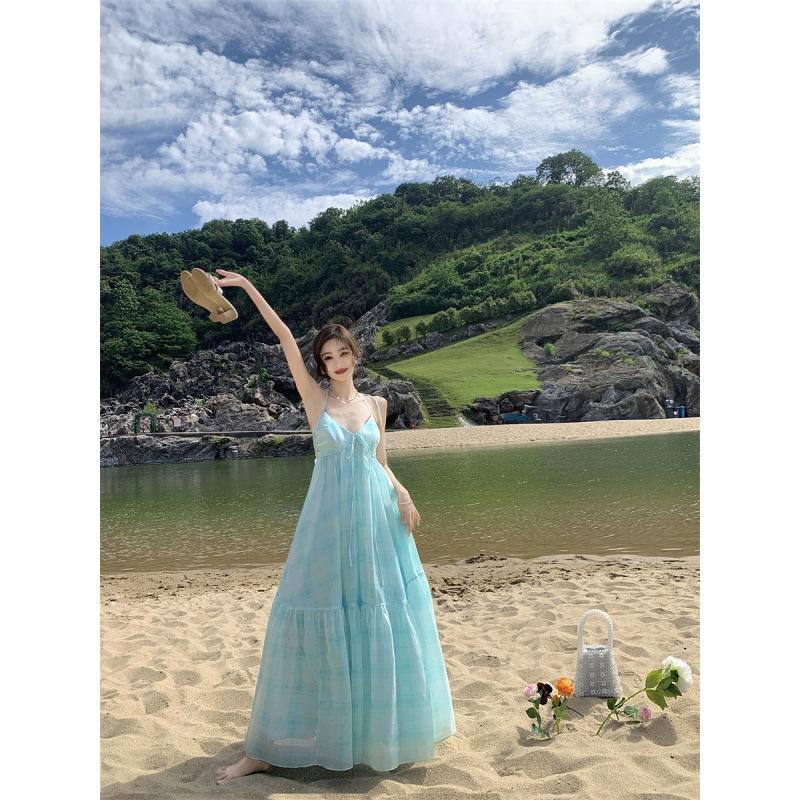 Dámská letní ohlávka k moři na dovolenou Sladké volné dlouhé šaty