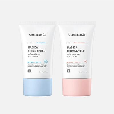 Sun Care Set Madeca Derma Shield Safe Moist Sun Cream 50ml + Tone-Up Sun Cream 50ml, Daily Fresh Glow Duo