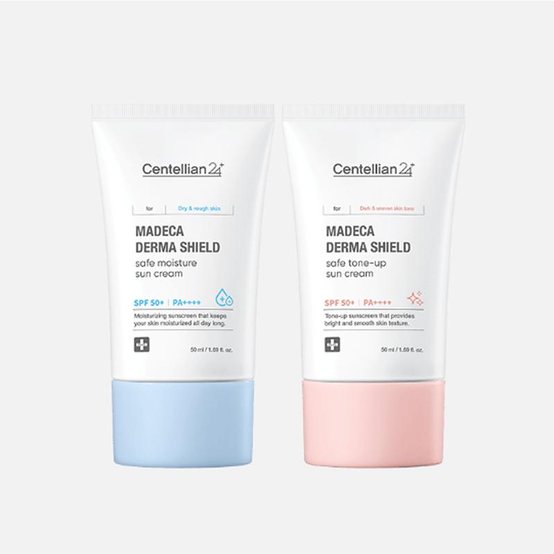 Sun Care Set Madeca Derma Shield Safe Moist Sun Cream 50ml + Tone-Up Sun Cream 50ml, Daily Fresh Glow Duo