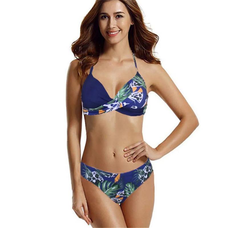 Set Bikini Sexy Push Up Costume de Baie Femei Costum de Baie Costum de Baie Femei Halter Biquini Imprimeu Frunze Articole de Plajă Costum de Înot pentru Femei
