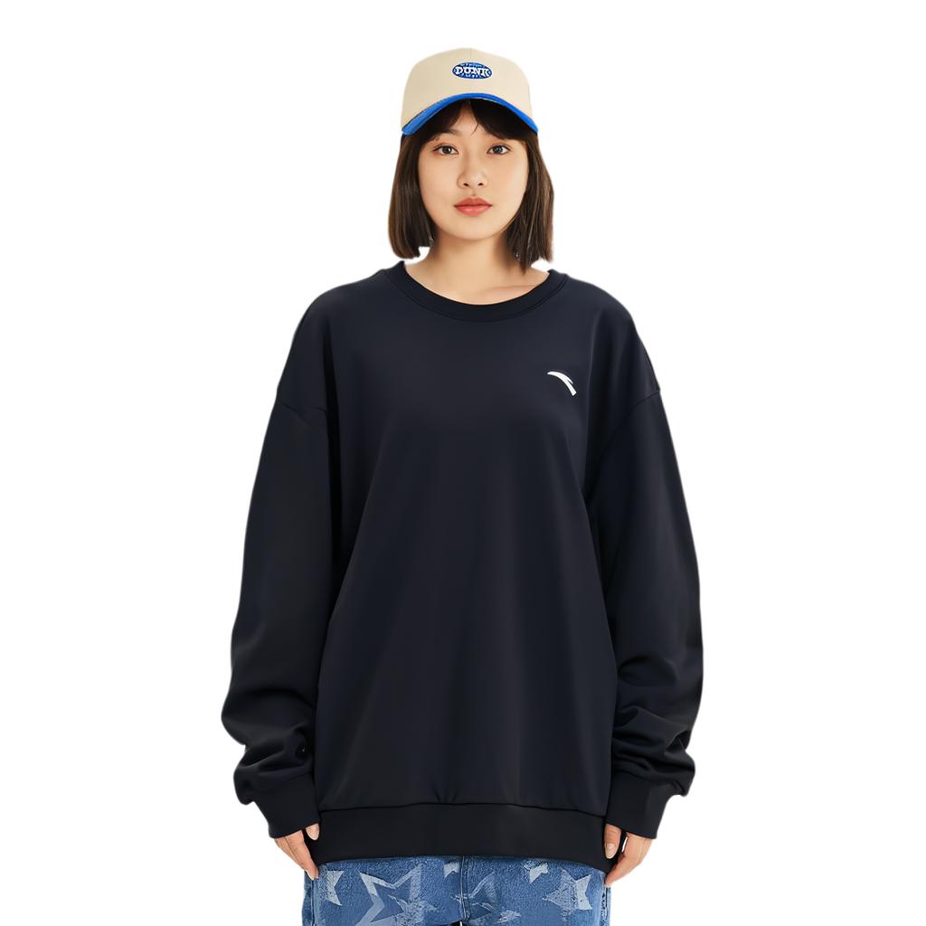 Anta Lifestyle Series Loose Fit Solid Color Sweatshirt Unisex Sweatshirt Black 972438701-6