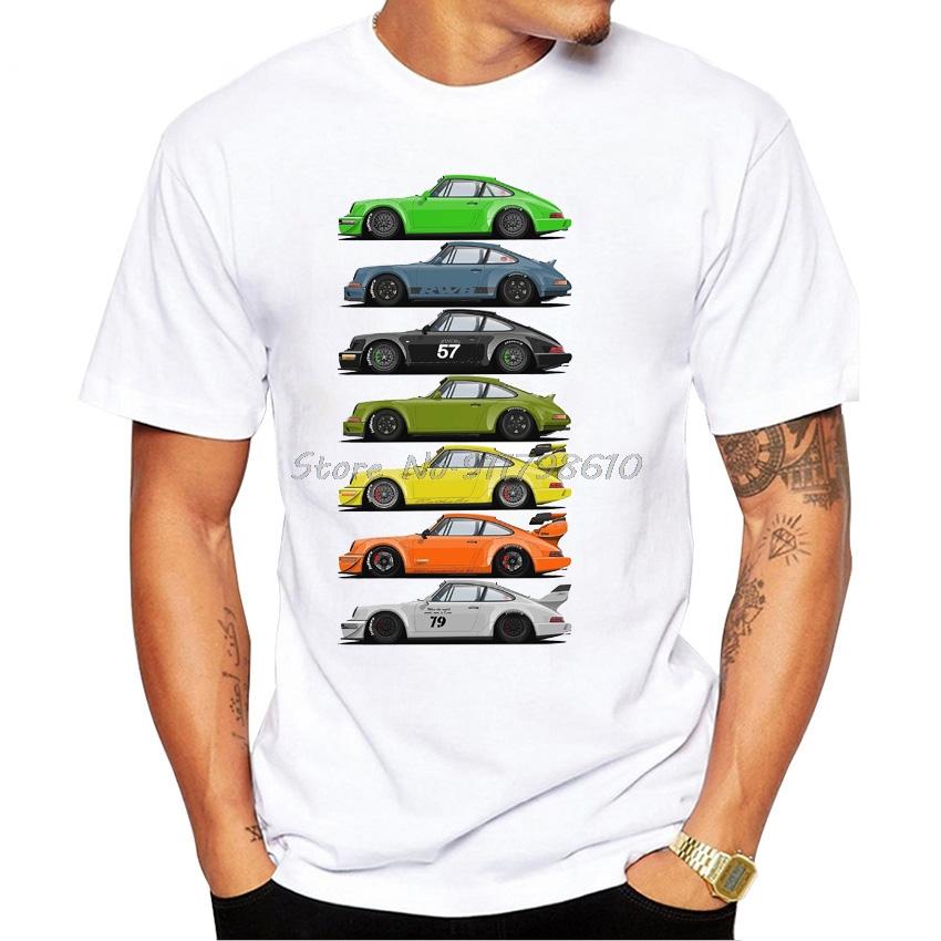 Funny Rainbow RWB Car Print T-Shirt Vintage Summer Men Short Sleeve Old 993 Hypercars Classic White Casual Tops Hip Hop Boy Tees