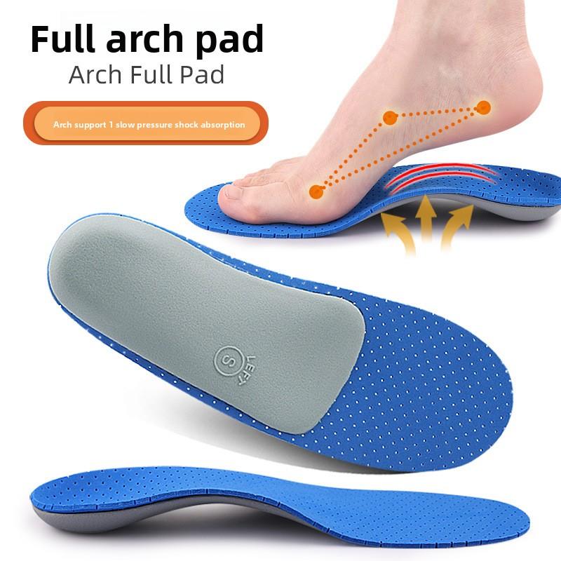 Arch Support EVA Elastic Shock Absorption Insole Blue Surface Gray Bottom Ventilation Hole Men's and Women's Orthopedic Arch Full Pad