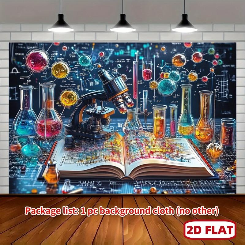2D Flat 2D Flat - 2D Flat 1pc Science Lab Chemistry Backdrop For - Vibrant Erlenmeyer Design With Chemistry For Decor Fabric Backdrop