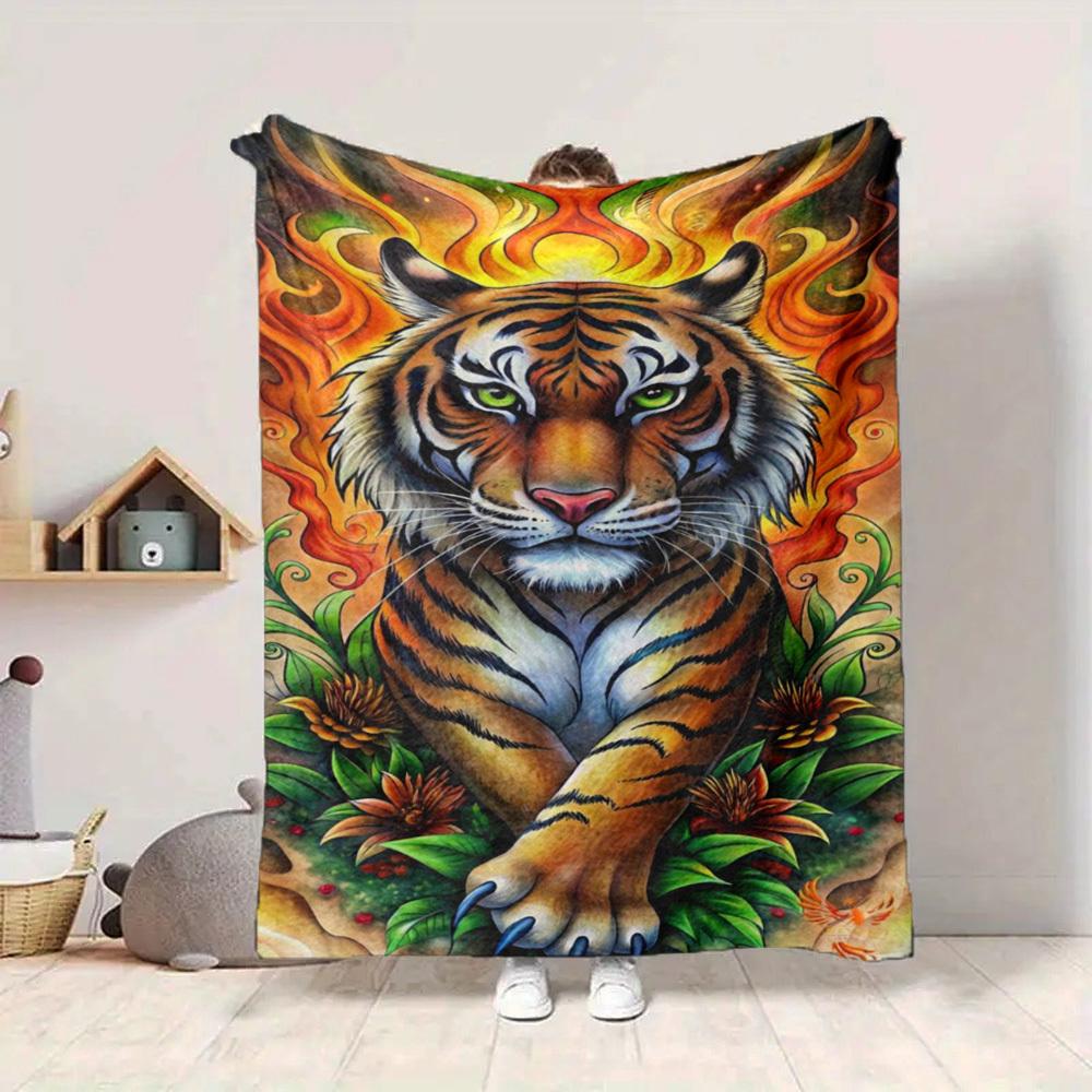 1 Stück Tigerflammen-Design Decke Leichte Flanelldecke Überwurfdecke für Sofa, Bett, Reisen, Camping, Wohnzimmer, Büro yy251015179
