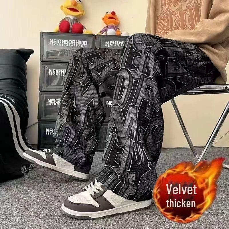 

Мужские вельветовые брюки с принтом и широкими штанинами — модный повседневный стиль Гонконга L