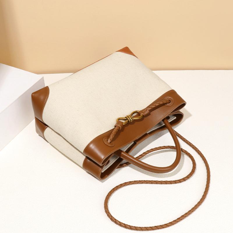 Canvas und Leder Retro Damen Tasche Schulter Damen Luxus Damen Taschen Handtaschen Trend Business Casual Umhängetasche Frau