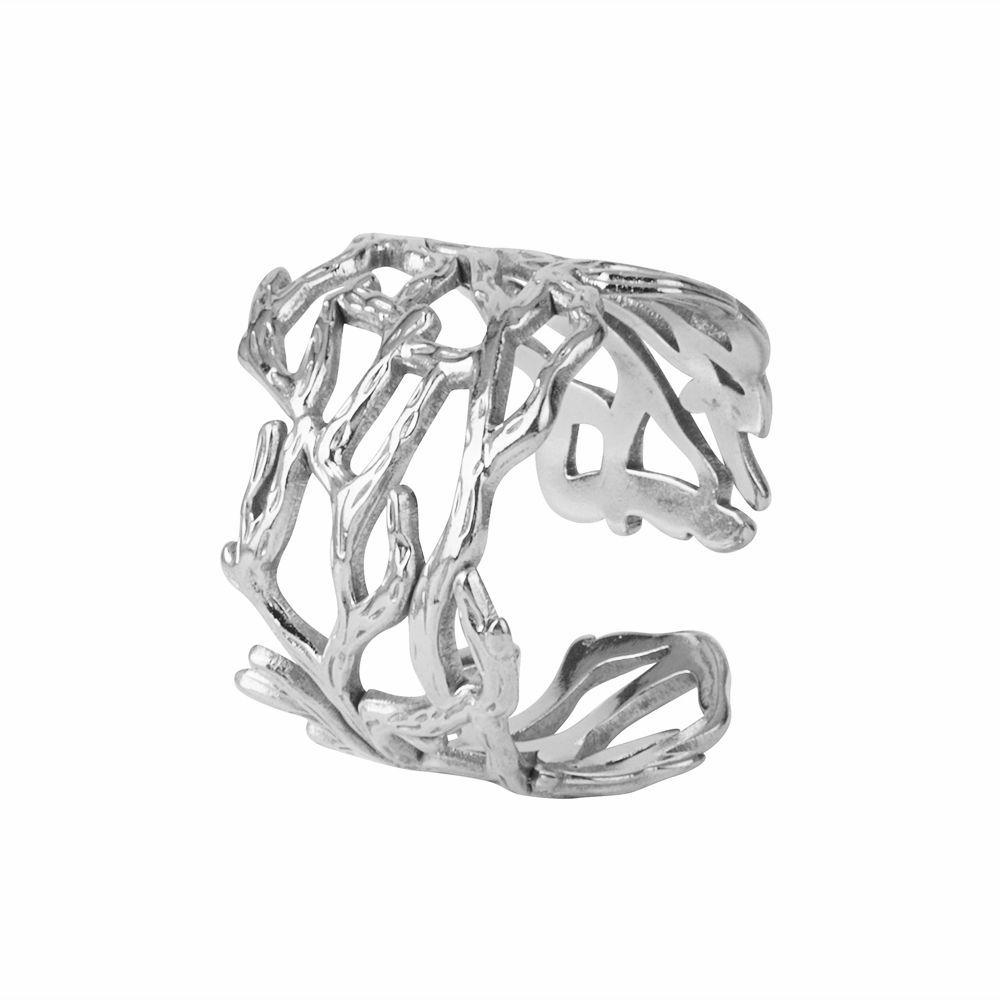 Europäischer & Amerikanischer Nischen-Dornenrankenring: Edelstahl, Hohles Design, Luxuriöser Unregelmäßiger Zweig, Verstellbare Größe.