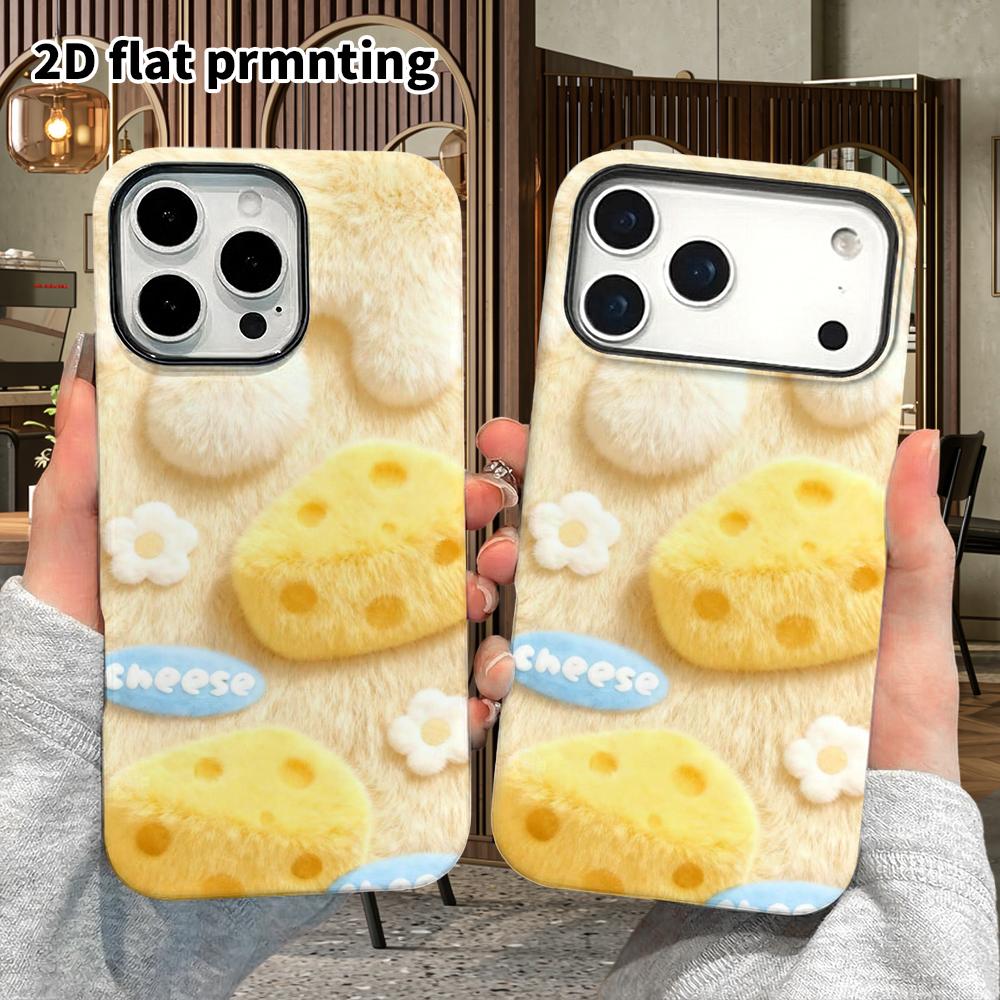 Phone Case: 2D Flat Design Suitable for iPhone 18 17 16 15 14 13 Pro Film Protective Case, Couple Style, Cheese, Christmas and Halloween Gift