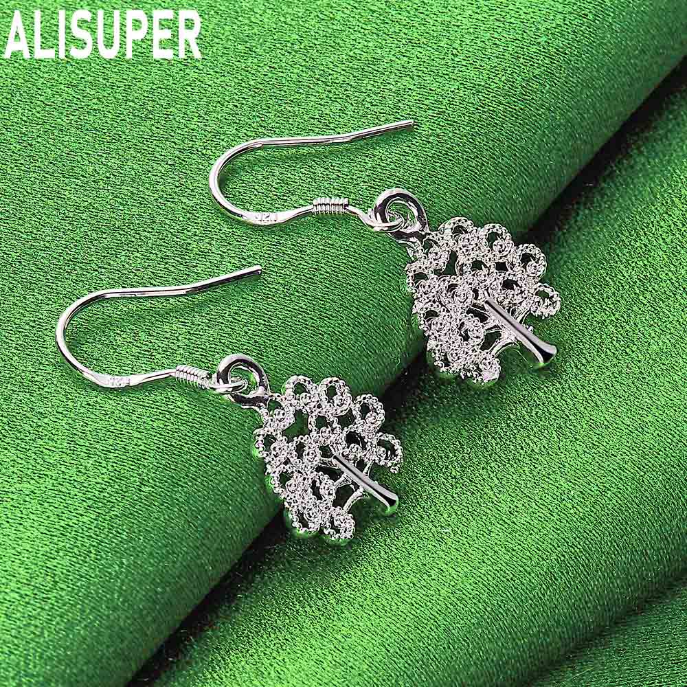 925 Sterling Silver Vintage Openwork Tree of Life Earrings - Stylish Evening Jewelry