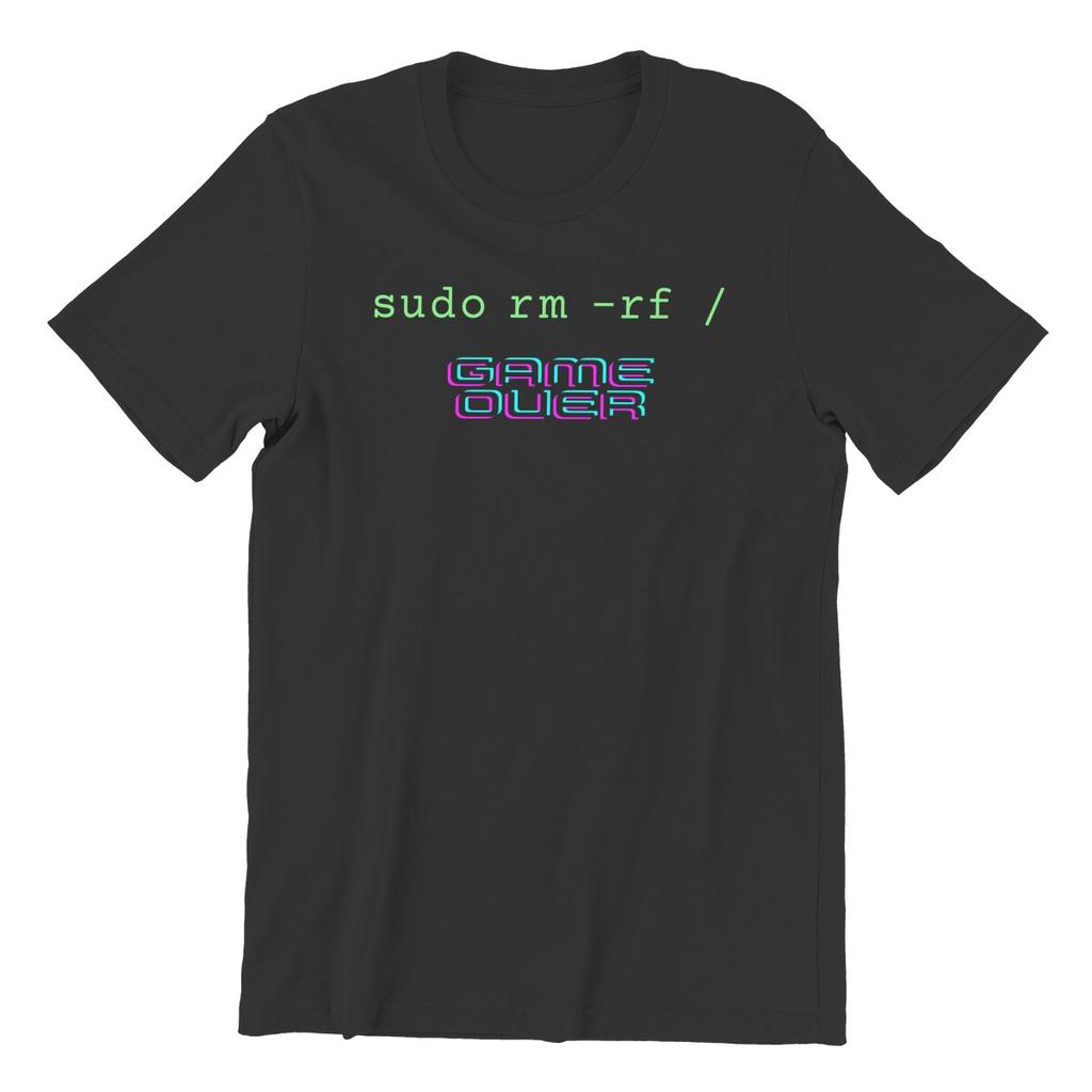Sudo Rm -rf  GAME OVER Linux Command Geek Nerd Terminal Ubuntu Computer 100% Cotton Clothing Printed Plus Size T-Shirt for Man