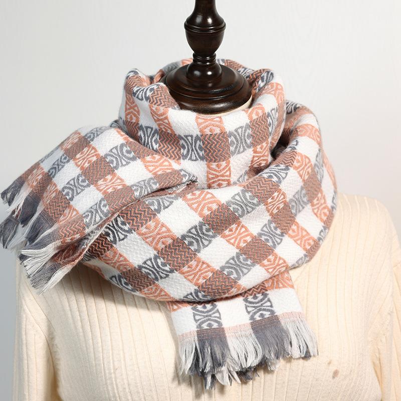 Checkerboard scarf women's sweet medium and long warm shawl 2025 new autumn and winter imitation cashmere scarf