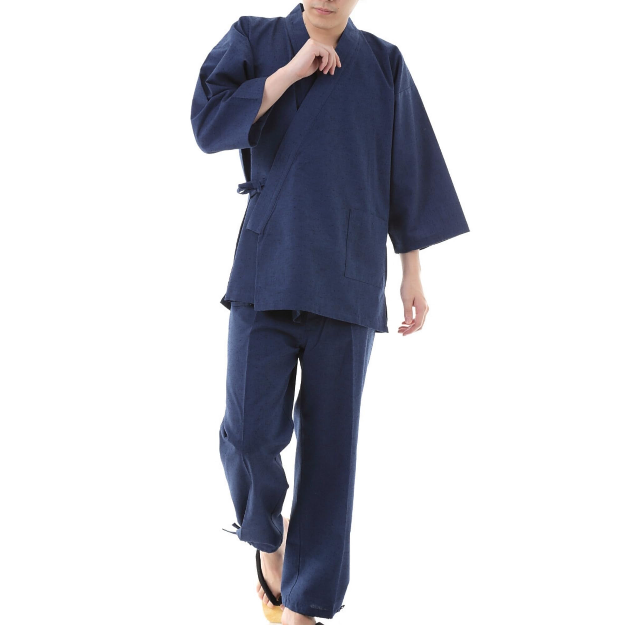 

Мужской самуэ Эдотэн (Рабочая одежда) - Ткань Куруме Цумуги, Сделано в Японии из материалов премиум-класса, Темно-синий, Размер M