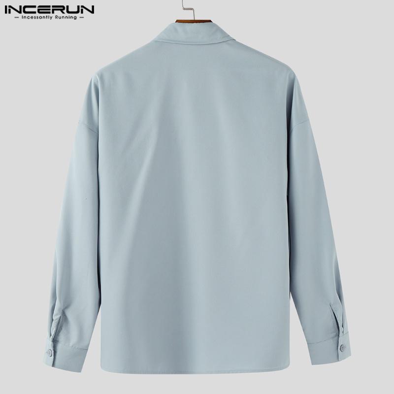 INCERUN Oversized Men Lapel Neck Long Sleeve Embroidery Casual Shirts Tops