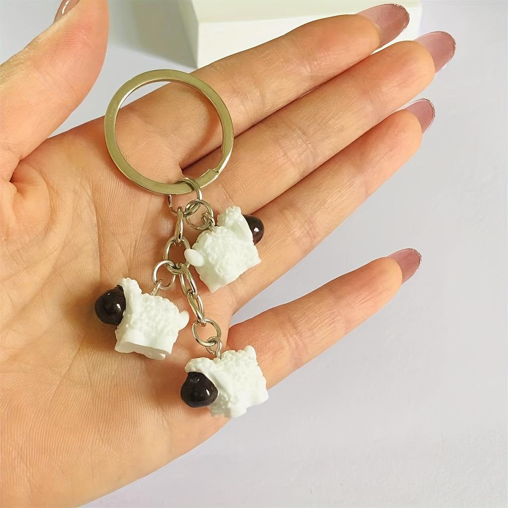 Valentine'S Day Gift Resin Sheep Keychain - Metal And Resin Anime-Themed Oblong Keyring with Ring Buckle, Animal-Shaped Charm Pendant