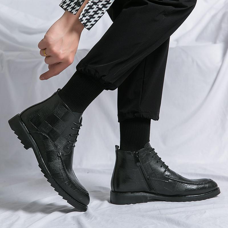 Trendstiefel für Herren zum Schnüren schwarz Kleid Mode Stiefeletten Herren Lederstiefel Mann Leder Freizeitsneaker Homme Schuhe