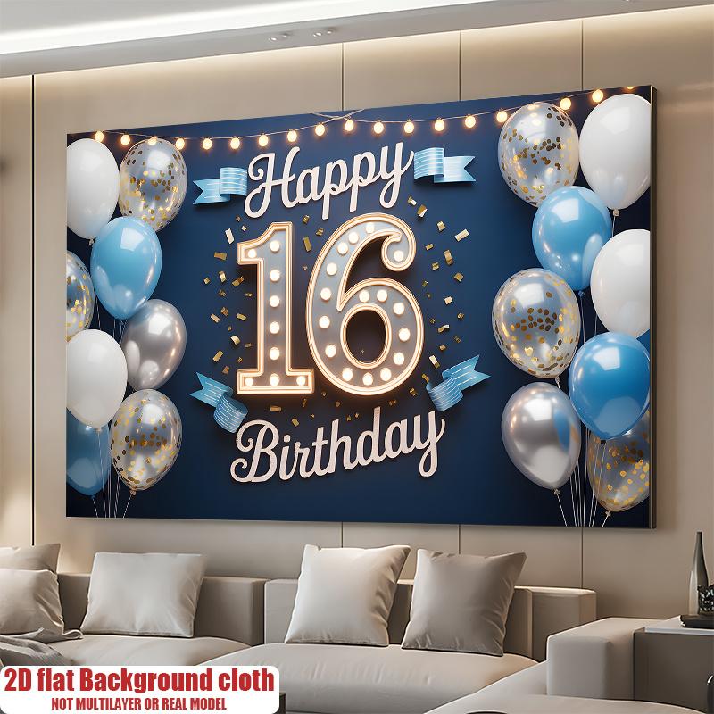 1pc Birthday 16th Gift Box Photo Booth Hanging Banner Polyester