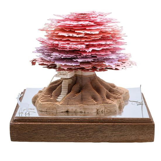 3D Tearable Calendar with LED Light Artistic Paper Sculpture Tree House Illuminated Tear-off Calendar Special