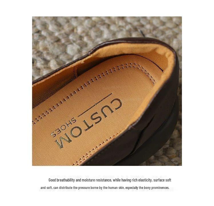 2025 Retro Brown Camellia Leather Round-Toe Loafers with Thick Soles for Spring & Autumn