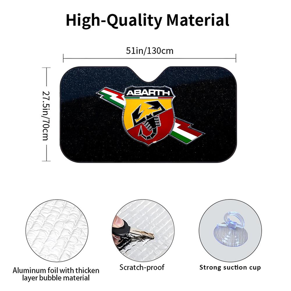 Luxury A-AbarthS-S Logo Car SunShade Visor Reusable Aluminum Foil UV Protector Suction Cups Heat Three-layer Insulation