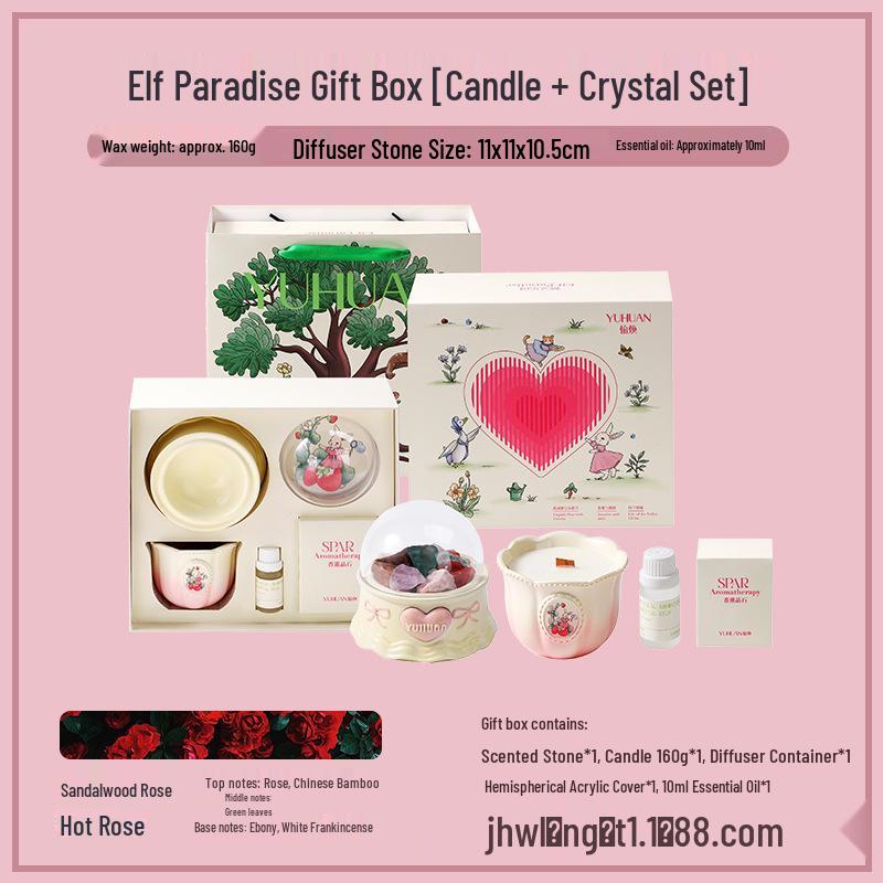 Elf Paradise Fragrance Gift Set: Premium Scented Candle & Diffuser Stone Ornament for Long-Lasting Aroma.