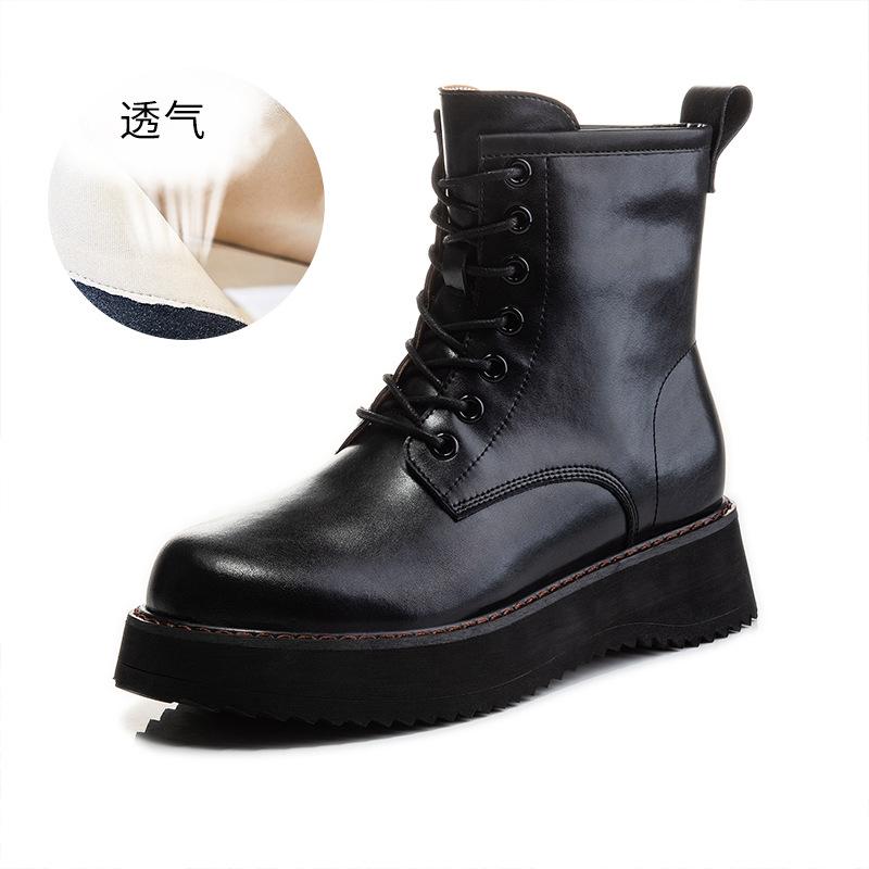 Leather Martin boots women's winter new women's velvet thin short boots platform women's boots thick heel medium tube women's shoes