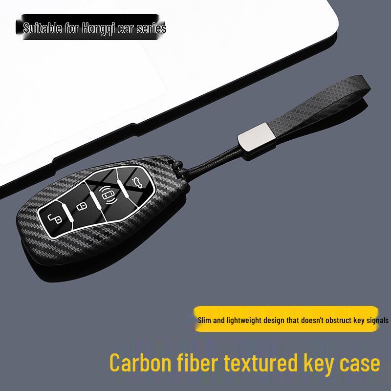 Hongqi H-Series Carbon Fiber Texture Key Case - Full Coverage for H5, HS5, H6, HS3, HS7, HQ9, EH7, H9